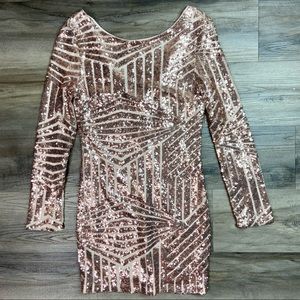 Charlotte Russe Rose Gold Chevron Sequin Mini Dress party cocktail holiday S